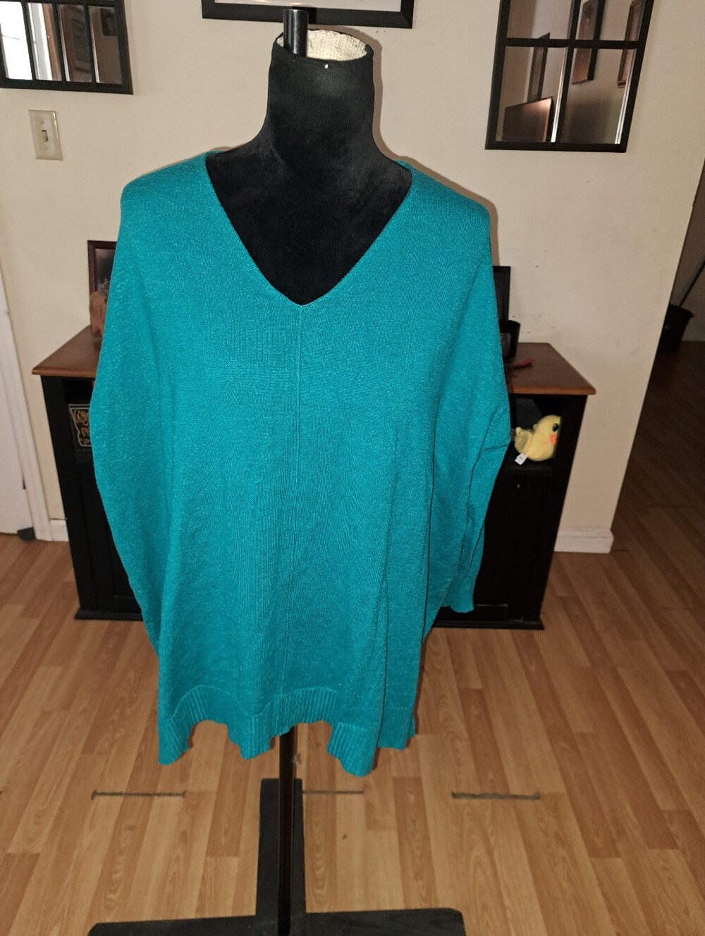 C Est 1946 Cato Teal Knit Sweater V-Neck High Low Side Slit Plus Size 22/24W GUC